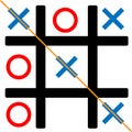 Game of tic-tac-toe. the field is black, the zeroes are red, the crosses are blue